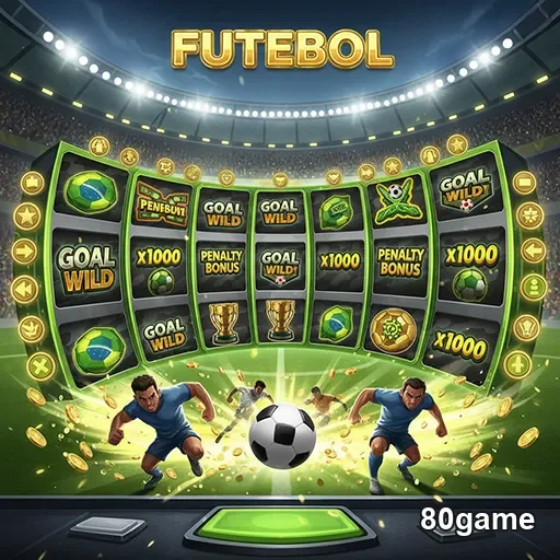 Imagem do jogo de futebol em slot do site 80game, mostrando uma máquina de caça-níqueis temática.