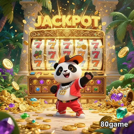 Imagem do jogo Jackpot Panda Slot no site 80game, mostrando um panda alegre com símbolos de jackpot.