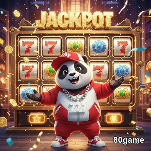 Imagem do jogo Jackpot Panda Slots no site 80game, mostrando uma máquina caça-níqueis divertida.